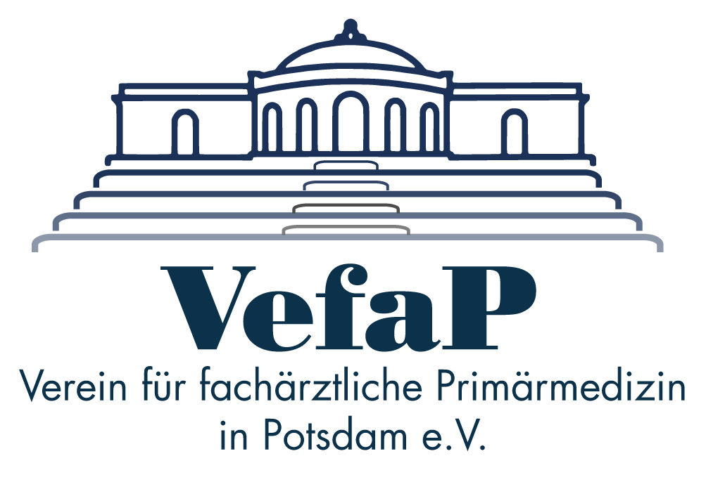 Logo des Vereins für fachärztliche Primärmedizin in Potsdam e.V. mit stilisiertem Gebäude und Schriftzug.