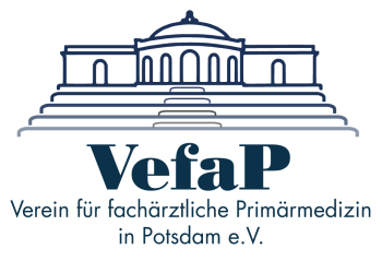 Logo des Vereins für fachärztliche Primärmedizin in Potsdam e.V. mit stilisiertem Gebäude und Schriftzug.